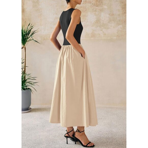 Women's Maxi Dress Summer Casual Patchwork Flowy Sleeveless Vacation - Picture 2 of 8